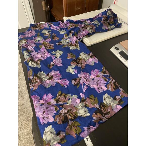 J Jill Tunic Top Womens XL Blue Floral Rayon Cotton V Neck Boho Blouse Artsy - Picture 7 of 8